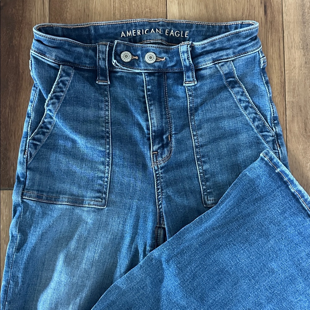 American Eagle super high-rise flare jeans.